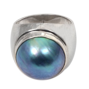 925 Sterling Silver Blue <b>Moon</b> Cultured Pearl Cocktail <b>Ring</b> Handmade Statement Jewelry for Women - Product Image 3