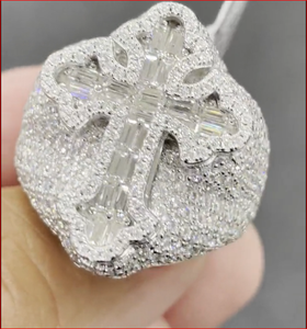 Cross Cocktail <b>Ring</b> With <b>Emerald</b> Cut Cubic Zirconia Micro Pave Rhodium Plated Women's Party Jewelry Glam Style - Product Image 4