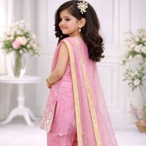 Pink Embroidered Girls Salwar Kameez Set with Dupatta Traditional Premium Outfit for <b>Wedding</b> Party Kids Wear By Royal Export - Product Image 2