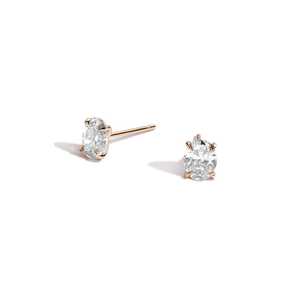 Invisible V Bottom Claw Prong <b>Stud</b> Earrings Pair Custom <b>Small</b> 14K 18K Solid Gold 1 Carat Oval Cut Lab Grown Diamond IGI Gold - Product Image 3