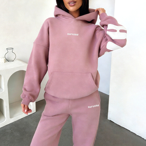 ชุดวอร์มผู้หญิงแบบสั่งทำพิเศษ ผ้าหนา 500 GSM 350 GSM โพลีเอสเตอร์/คอตตอนฟลีซ ปักลาย ฮู้ดดี้โอเวอร์ไซส์ กางเกงขาสั้น - Product Image 2