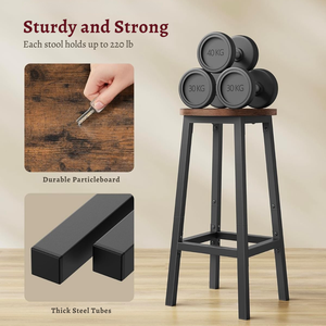 Tabouret de bar industriel moderne avec siège en bois et structure en métal, chaise haute pour cuisine, salon et mobilier de bar - Product Image 5