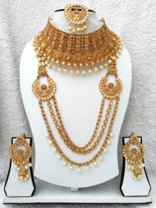 Indian Trendy Classic Choker Engagement Anniversary Wedding Party Gift <b>Set</b> Traditional <b>Crystal</b> Kundan Faux Pearl Alloy Gold - Product Image 4