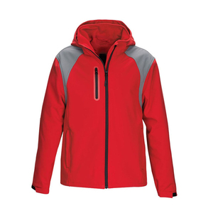 Veste coupe-vent sportive noire pour homme avec fermeture éclair et surpiqûres roses, coupe régulière, col montant, en polyester softshell, pour l'automne et les activités de plein air - Product Image 3