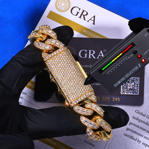 Pulsera de eslabones cubanos con incrustaciones de moissanita estilo hip hop para hombre, de lujo, llamativa, con cierre grueso, joyería hip hop, regalo para fiestas y bodas - Product Image 2