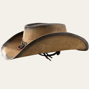 Real Leather Cowboy <b>Hats</b> Western Cattleman Style Light Brown Braided Band Vintage XXL Mens Leather <b>Hats</b> Wholesale - Product Image 3