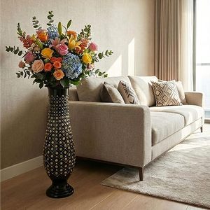 Jarrón Decorativo de Madera Hecho a Mano, Estilo Art Deco Moderno, con Incrustaciones Geométricas, Alto, de 4 a 6 Pulgadas de Diámetro, Color Marrón, para Decoración del Hogar y Sala de Estar - Product Image 1