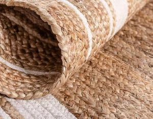 Natural Oval Jute <b>Rug</b> with White Stripes – Handwoven Boho Area Carpet for Living Room, India <b>Rug</b> Manufacturer - Product Image 2
