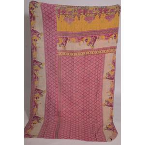 Couverture Kantha vintage faite à la main, en coton fleuri, réversible, style bohème indien, pour lit ou décoration intérieure - Product Image 1