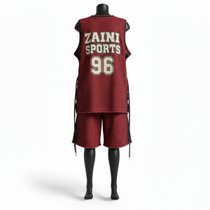 Conjunto de Camiseta y Pantalones Cortos de Baloncesto para Mujer, Malla de Poliéster Suave de Alta Calidad, Paneles en Contraste Negro y Granate, Logotipo Personalizado - Product Image 2