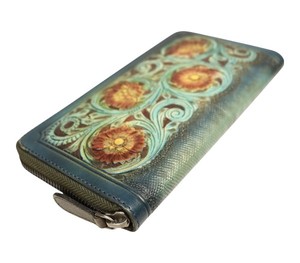 Elegant Handmade Leather Ladies Long <b>Wallet</b> Stunning Pattern Multiple Card Slots <b>RFID</b> <b>Blocking</b> Secure Zip Closure Stylish - Product Image 4