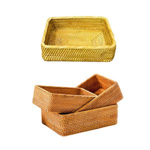 Ensemble de 3 paniers/plateaux rectangulaires en rotin tressé durables, collection de rangement en osier faite à la main - Product Image 1