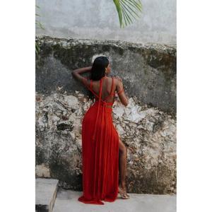 <b>Sexy</b> Casual Club Women's Knitted Two Piece <b>Set</b> Criss-Cross Halter Top Pleated Long Skirt Solid Color Plain Dyed Breathable - Product Image 2