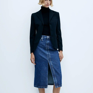 Wholesale Women Denim Skirts Breathable Casual <b>High</b> Quality 100% Cotton Natural <b>Knee</b>-Length Made in Pakistan - Product Image 4