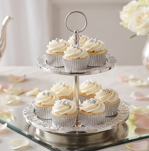 Premium Round Stainless Steel Cake Stand 2 Tier Handmade Decorative Serving Tray <b>For</b> Desserts And Teas Elegant Tabletop Accent - Product Image 5