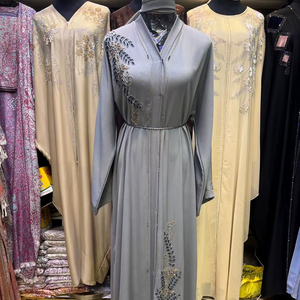 Wholesale Modest Dubai Beaded Sequined <b>Long</b> Sleeve Abaya Muslim Traditional Handmade Wedding Women Breathable V Neck - Product Image 1