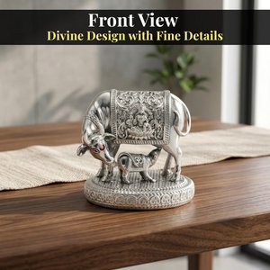 Arya Digital Silver Plated Kamdhenu Cow Idol 3.5 Inch Traditional Design Tabletop Auspicious Vastu Home Decor <b>Pooja</b> Room <b>Mandir</b> - Product Image 5