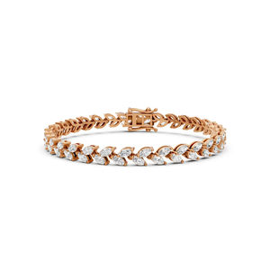 Pulsera de tenis con diseño de hoja y diamantes marquise cultivados en laboratorio, chapada en rodio y oro rosa de 14K, elegante joyería fina con certificación IGI, a la moda - Product Image 1