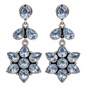 Pendientes colgantes de boda con circonita, latón, chapado en plata y engaste floral vintage |   Venta al por Mayor Directa de Fábrica |   OEM ODM Personalizado - Product Image 1