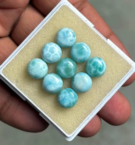 พลอยลาริมาร์ธรรมชาติทรงกลมแบบหลังเบี้ย ขัดเงา สีฟ้าอ่อนมีลายขาว ขนาด 5-10 มม. สำหรับทำเครื่องประดับ - Product Image 3