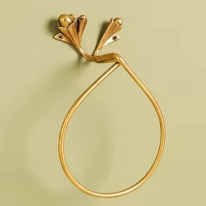 Antique Gold Tone Metal Towel Ring Wall Mounted Circular Bathroom Storage Holder Rust Resistant Single Tier Towel Holder - Product Image 4