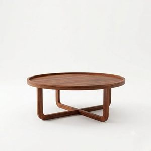 Table basse ronde en bois massif, finition miel, table centrale pour salon, table à thé, meubles de décoration pour la maison - Product Image 1