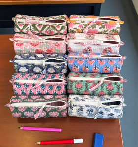 Indian Floral Quilted Cosmetic Pouch Small Cotton Pen Pencil Pouch, Mini <b>Makeup</b> <b>Brush</b> Bag, lipstick storage bag Pencil <b>Case</b> - Product Image 1