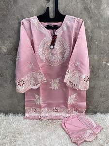 Impresionante conjunto de seda viscosa Shalwar Kameez-XL (42) ¡Ropa cómoda india y paquistaní con lujo en cada uso! - Product Image 5