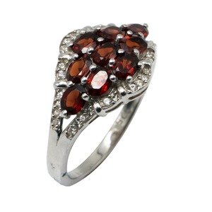 Luxury 925 Sterling <b>Silver</b> Rhodium Plated Oval Cut Red Gemstone Pave Setting <b>Statement</b> <b>Ring</b> for Women Wedding - Product Image 1