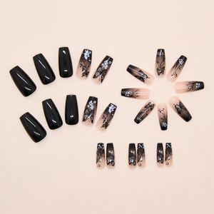 En gros, Faux ongles carrés de luxe à pression, foncés, résistants à l'usure, effet dégradé papillon, réutilisables, moyens, 24 pièces - Product Image 3