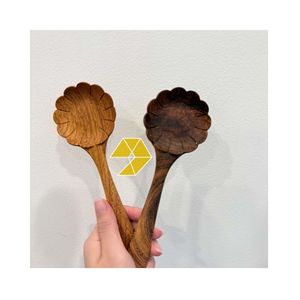 Juego de cucharas de madera talladas a mano con diseño floral, utensilios de cocina, venta al por mayor y al por menor, mango corto, chapado en plata, pulido espejo, minimalista - Product Image 3