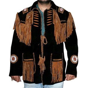 Authentic <b>Western</b> Leather <b>Jacket</b> with Fringes and Beads - Product Image 1
