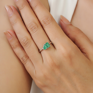 Trending 925 Sterling <b>Silver</b> Pear & Octagon Cut Natural <b>Emerald</b> Gemstone Fine <b>Ring</b> For Women's Wholesale Price - Product Image 2