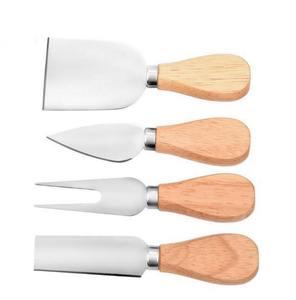 Juego de cuchillos para queso de madera natural de acacia con hoja de acero inoxidable para servir con estilo en una tabla de charcutería, accesorios gourmet para queso. - Product Image 1
