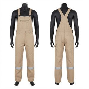 Pantalon de travail unisexe en sergé de coton et polyester 240 GSM de qualité supérieure, salopette cargo marron avec bandes réfléchissantes, bretelles réglables, logo personnalisé, CE - Product Image 1
