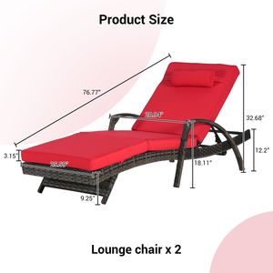 Ensemble de chaises longues inclinables à 150 degrés en osier avec 2 coussins pour le bain de soleil au bord de la piscine et du jardin. - Product Image 5