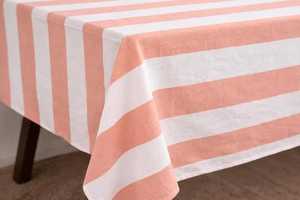 ผ้าปูโต๊ะลายทางสีพีชและสีขาว ผ้าคลุมโต๊ะรับประทานอาหารทรงสี่เหลี่ยมผืนผ้า ผ้าปูโต๊ะ ผ้าคลุมโต๊ะ ชุดผ้าลินิน - Product Image 3