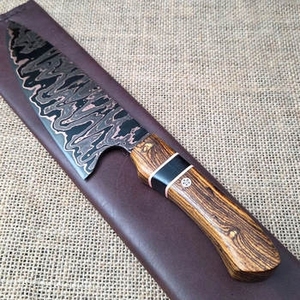 Cuchillo artesanal de acero damasco y cobre con mango decorativo de madera para cortar carne y equipo de cocina para barbacoa - Product Image 3