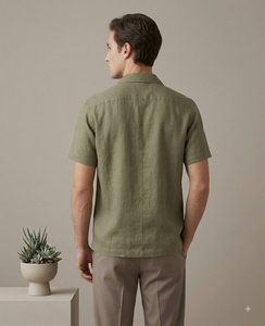 Chemise décontractée pour homme en coton vert à manches courtes avec broderie florale faite à la main, col marin, tenue d'été, belle chemise - Product Image 4