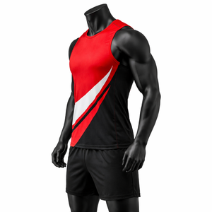 Conjunto Deportivo Unisex Rojo/Negro, Chaleco sin Mangas y Pantalones Cortos con Cordón, Franja Blanca, Secado Rápido, Impresión Digital, Nombre y Número Personalizables - Product Image 5