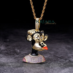 Colgante de Mono Chapado en Oro de Plata 925 con Incrustaciones de Diamantes Cultivados en Laboratorio, Amuleto de Hip Hop de Dibujos Animados, Joyería Unisex - Product Image 1