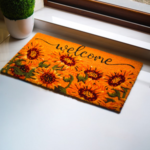 Paillasson CocoBloom imprimé floral en fibre de coco avec support en PVC, tapis d'entrée en fibre de coco naturelle, design personnalisé décoratif - Product Image 1