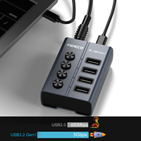 Hub USB 3.0 en alliage d'aluminium FIDECO, transfert de données, 4 ports, type C, charge rapide, hub USB