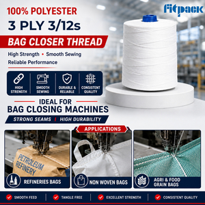 Hilo de Coser Fitpack 100% Poliéster, 3 Capas, 3/12s, Teñido, Lubricado con Cera, Alta Tenacidad, para Cerrar Bolsas, Hilo de Coser PP BOPP Laminado - Product Image 3