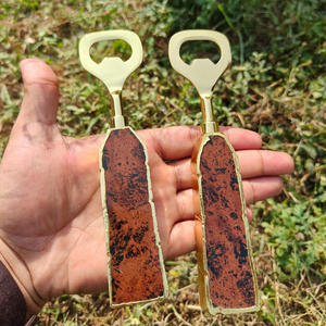 Abridor de botellas de latón de lujo con mango de piedra natural, herramienta de bar hecha a mano, abridor decorativo de vino y cerveza, regalo para el hogar, bar o cocina. - Product Image 1