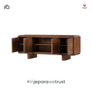 Luxury Solid Teak Wood Credenza 4 Door Geometric Carved Cabinet Japandi <b>Sideboard</b> for Hotel Villa Living Room Furniture - Product Image 3
