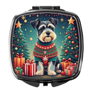 Women and Girls' Compact <b>Travel</b> Makeup <b>Mirror</b> Schnauzer Christmas Decorative Folding Handheld Pocket <b>Mirror</b> Gift - Product Image 1