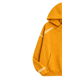 Sudadera con Capucha Amarillo Mostaza para Hombre con Rayas en Contraste, Estilo Casual Urbano, Sudadera con Capucha de Algodón y Felpa, Logotipo Personalizado OEM - Product Image 3