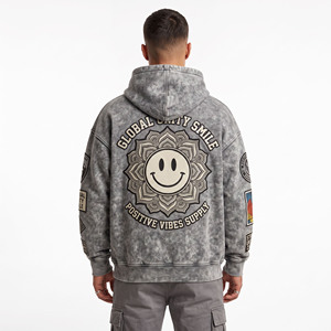 Sudadera con capucha de forro polar para hombre al por mayor, con cremallera completa, bordado personalizado, de algodón 100% pesado, corte holgado y hombros caídos - Product Image 2