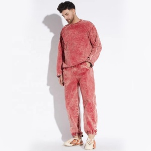 Custom 100% Cotton OEM Acid Wash <b>Tracksuit</b> <b>Vintage</b> Washed Heavyweight Sweatshirt Joggers Set Mens Acid Wash <b>Tracksuit</b> - Product Image 2